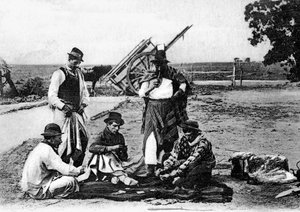 Drie mannen die kaarten spelen, Uruguay, c1900s