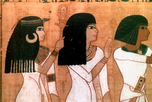 Drie zussen, detail van een oud-Egyptische muurschildering door Unbekannt