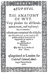 Titelpagina van John Lylys Euphues of The Anatomy of Wit, eerste editie door Unbekannt