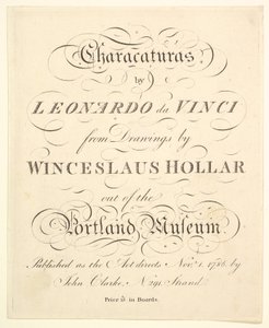 Titelpagina: Karikaturen door Leonardo da Vinci, uit tekeningen van Wincelslaus Hollar, 1786