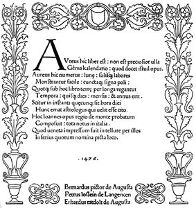 Titelpagina van Kalendarium door Regiomontanus, 1476, 1893 door Unbekannt