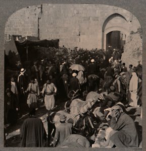 Verkeer bij St. Stephens Gate, Jeruzalem, ca. 1900