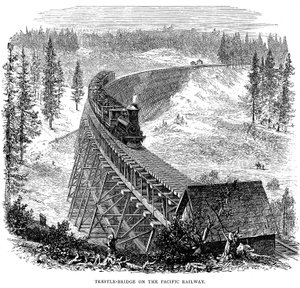 Trestlebrug op de Union Pacific Railroad, VS, 1876 door Unbekannt