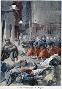 Troepen proberen straten vrij te maken tijdens anti-Joodse rellen, Algiers, Algerije, 1898 door Unbekannt