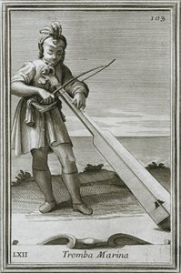 Trumscheit tromba marina, gravure uit F. Bonannis boek Cabinetto armonico, Rome, 1722, 1948