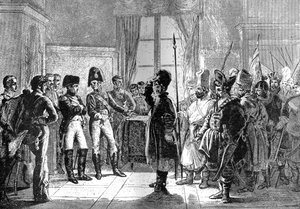 Tsaar Alexander I presenteert Russische troepen aan Napoleon, 8 juli 1807 1882-1884
