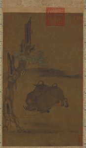 Twee vechtende waterbuffels, 13e-14e eeuw