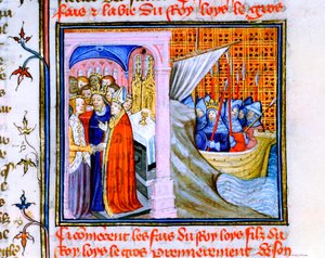 Twee scènes uit de Chronique de St Denis, eind 14e eeuw door Unbekannt
