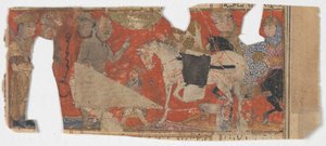 Ongeïdentificeerde Scène en Tekstfragment uit een Shahnama Boek der Koningen, ca. 1330-40 door Unbekannt