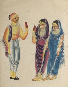 Vaishnava Toegewijde met Twee Vrouwen, 1800s door Unbekannt