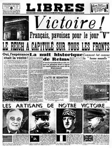 Overwinning!, voorpagina van Libres krant, 9 mei 1945