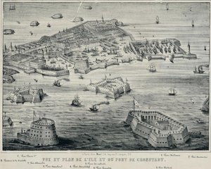 Uitzicht en Plan van eiland en de haven van Kronstadt