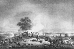 Uitzicht vanaf Mont St. Jean op de Slag bij Waterloo...1815, ca. 1816