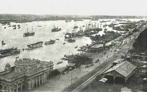 Uitzicht vanaf de Hooghly-brug, Calcutta, India