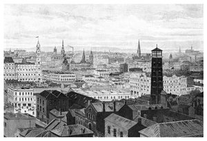 Uitzicht vanaf de koepel van de Rechtbanken, Melbourne, Victoria, Australië, 1886