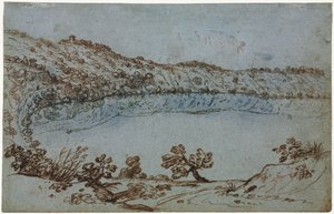 Uitzicht op het Meer van Nemi recto Kleine Groep Romeinse Ruïnes verso, ca. 1650