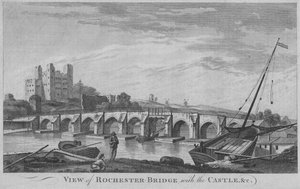 Uitzicht op Rochester Bridge met het kasteel