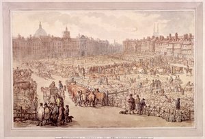 Uitzicht op Smithfield Market, Londen, 1810