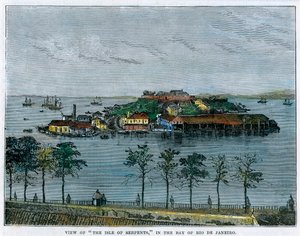 Uitzicht op het eiland Serpents, in de baai van Rio de Janeiro, Brazilië, ca. 1880