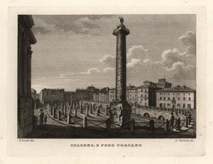 Uitzicht op de Zuil van Trajanus en het Forum van Trajanus, Colonna e Foro Trajano door Unbekannt