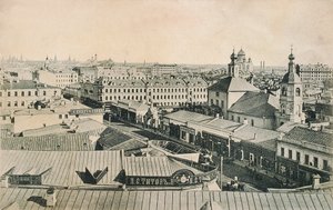 Uitzicht op de Arbat in Moskou, Rusland, eind 19e of begin 20e eeuw