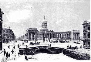 Uitzicht op de Kazankathedraal in Sint-Petersburg