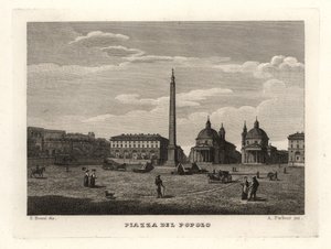 Uitzicht op de Piazza del Popolo, Rome, met oude obelisk uit Heliopolis, Egypte door Unbekannt