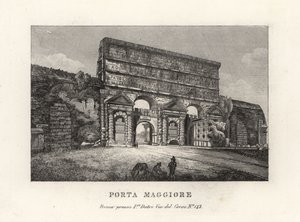 Uitzicht op de Porta Maggiore poort met aquaducten, Grotere Poort of Porta Prenestina, in de Aureliaanse Muur, Rome door Unbekannt