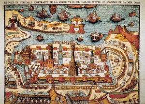 Zicht op de stad Calais in 1538
