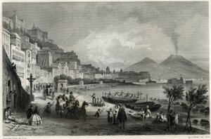 Zicht op de haven en de stad Napels in de 19e eeuw, in het boek over de Middellandse Zee door Louis Enault (1824-1900), Franse journalist en reiziger. door Unbekannt
