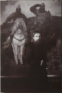 Viktor Vasnetsov voor zijn schilderij Bogatyrs door Unbekannt