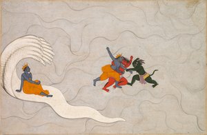 Vishnu vecht tegen Madhu en Kaitabha, uit een Markandeya Purana