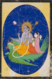 Vishnu en metgezel op Garuda, 19e eeuw