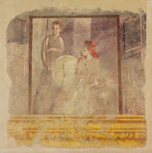 Muurschildering fragment van de noordmuur van Kamer H van de Villa van P. Fannius..., ca. 50-40 v.Chr. door Unbekannt