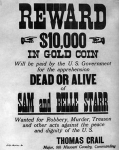 Gezocht poster voor de bandieten Sam en Belle Starr door Unbekannt