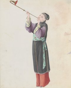 Aquarel van muzikant die laba speelt door Unbekannt