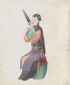 Aquarel van muzikant die sheng speelt, eind 18e eeuw