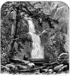 Waterval in de Yosemite Vallei, Californië, VS, ca. 1875
