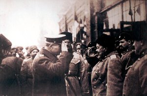 Witte Russische generaal Anton Denikin ontmoet Britse generaal-majoor Frederick Poole, Rusland, 1918