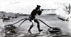 Watervogels jagen op een waterfiets door Unbekannt