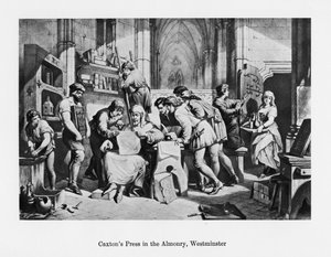 Drukpers van William Caxton in de Almonry, Westminster, 15e eeuw, 19e eeuw