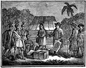 William Penn met Native Americans, Engelse Quaker kolonist, 1830 door Unbekannt