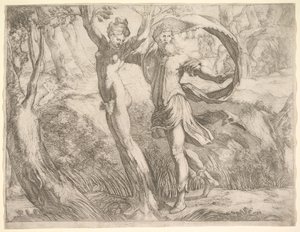 Wilton Album, folio 10a: Priapus en Lotis door Unbekannt