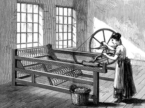 Vrouw die een Spinning Jenny gebruikt, c1880