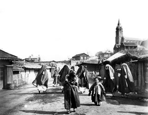 Vrouwen en kinderen, Nam San, Korea, 1900