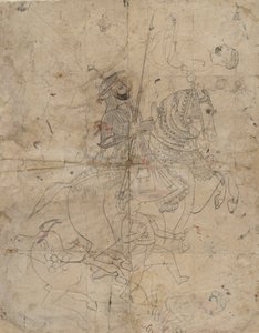 Aanbidding van Brijnathji en Svamini recto, Ruiterportret verso, ca. 1800 door Unbekannt