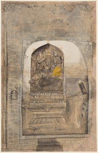 Aanbidding van stenen beeld van Shiva en Parvati binnen een lingam, c. 1710 door Unbekannt