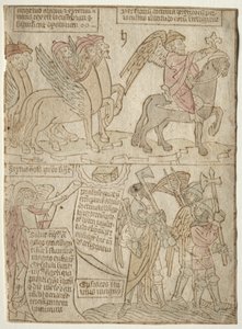 Pagina uit de Apocalyps De Sprinkhanen met de Engel van de Afgrond en De Zesde Trompet, 1400s