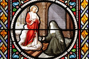 Sainte Marguerite-Marie (Marguerite Marie) Alacoque (1647-1690) mystica van de orde van de visitatie, glas-in-lood, Paray le Monial, Saone et Loire door Unbekannt