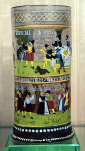 Een Duitse geëmailleerde Humpen, gedateerd 1609, versierd met scènes van viering door Unbekannt Unbekannt